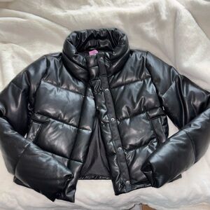 miami Black Faux Leather Puffer Jacket
